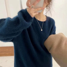 秋季新款舒适显瘦时尚百搭纯毛圆领元宝针针织衫，女装羊毛衫，恒恩羊绒