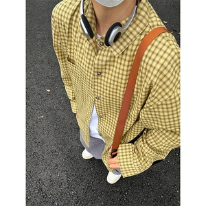 春季长袖休闲衬衣外套男休闲日系复古格子衬衫 CS281-P40图片
