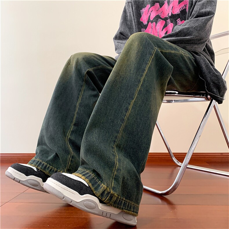 秋款男牛仔裤拼接款渐变色直筒宽松长裤NK24 P45图片