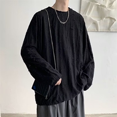 高级感破洞镂空长袖T恤男女潮流宽松轻熟风复古秋装T695-P33，男装T恤，星座208-5
