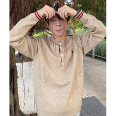 小狗刺绣亨利领毛衣男美式老钱风拼色棕色系针织衫MY9583，男装针织衫/毛衣，星座1116A（原606A-3）