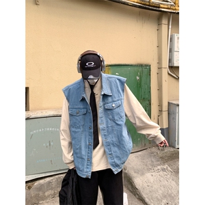 牛仔马甲潮男2025年春秋潮牌宽松无袖坎肩夹克工装外套MJ111-P50图片