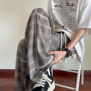 特批P30无差价夏季撞色冰丝凉感垂感格子直筒薄款休闲裤男K5770B图片