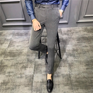 裤子男韩版潮流秋冬季新款九分小西裤男士修身垂感西装长裤图片