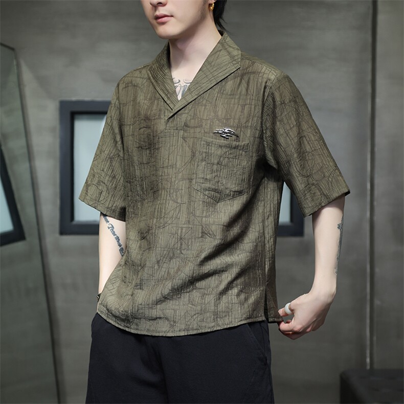 新中式立领风潮T恤短袖民族服饰刺绣汉服时尚唐装T2416-P65,男装T恤,电商A227