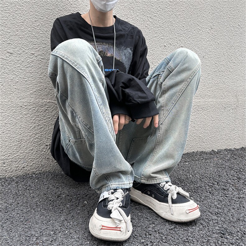 美式高街水洗牛仔裤复古立体裁剪牛仔裤潮男直筒N08145-P45,男装牛仔裤,星座308B-1