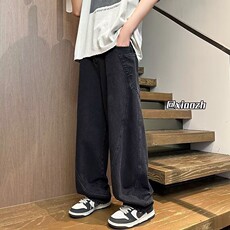 复古蓝弯刀牛仔裤男女秋季拼接设计感裤子美式高街vibe直筒阔腿裤，男装牛仔裤，星座218-8