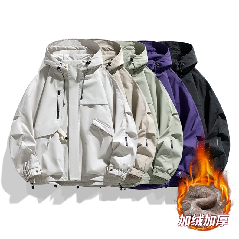 AJ136-P98冬季加绒加厚连帽冲锋衣防风防水插色拼接棉衣外套,男装棉衣,星座109