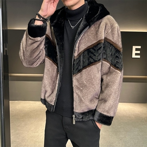 冬季男士时尚加厚仿皮草保暖爸爸装商务夹克外套ZX8881-P230图片
