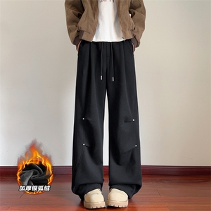 华棉380g重磅铆钉拼接华棉加绒银狐绒卫裤男K5941J加绒-特P43控85图片