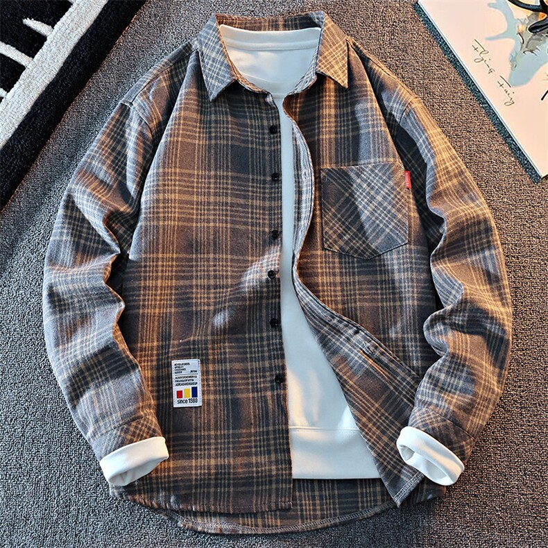 9901-P26元主推格子潮流百搭个性彩标设计时尚休闲男款衬衫,男装衬衫,星座1706