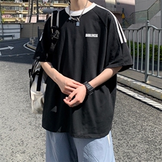 夏季美式高街重磅纯棉三条杠织带撞色男女短袖T恤ZD621-特P30，男装T恤，电商A486-1