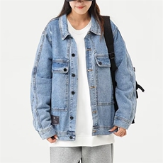 春款男女牛仔夹克工装口袋中性风贴标外套大码M-4XLJK009P60，男装夹克，星座1013-1