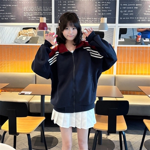 抖音得物高品质 美式高街重磅结构织带拼接撞色立领卫衣外套 CM41图片