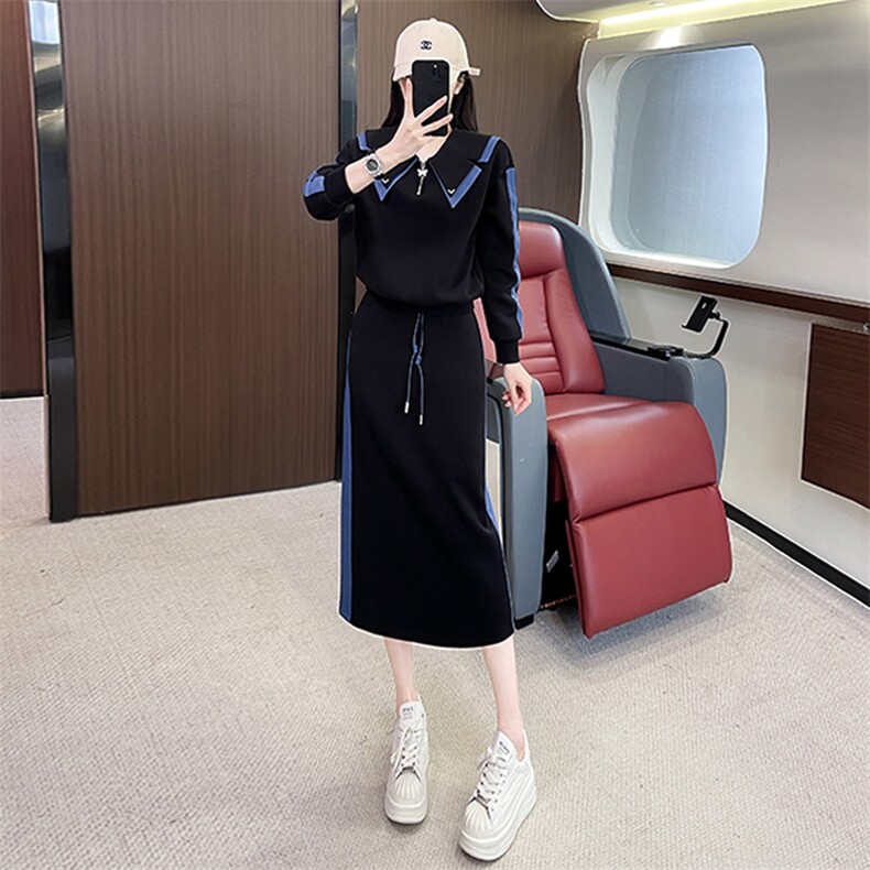 欧货气质套装裙女秋季新款拼接上衣半身裙两件套图片