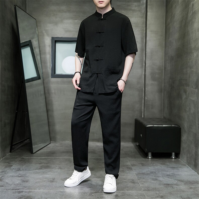 轻奢高休闲运动套装男士舒适褶皱轻薄透气时尚短袖两件套装TZ312,男装T恤,星座305A（原312A-1）