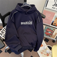 加绒加厚冬款男连帽卫衣字母印花拉链保暖棉衣外套WY187P65，男装卫衣，星座1013-1