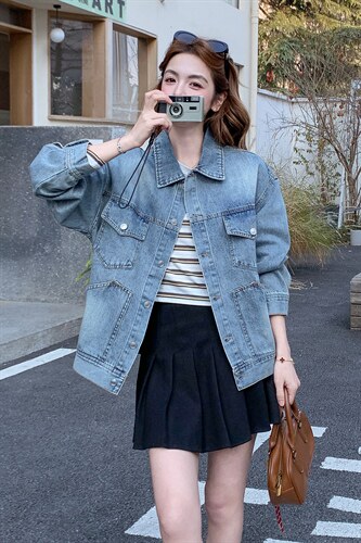 2026年春季休闲宽松时尚短款百搭牛仔外套，女装牛仔外套，文熹诺