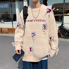 美式街头设计感圆领破洞毛衣男慵懒风休闲针织衫JY10P45，男装针织衫/毛衣，星座1116-2