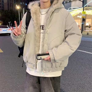 现货高品质美式高街冬季重磅硬挺短款座山雕毛领棉衣男女加厚外套图片