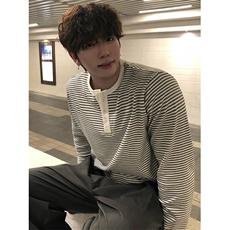 高质量纯棉条纹长袖圆领T恤W152，男装T恤，星座1116A（原606A-3）