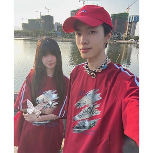 抖音得物高品质二开240克宽松纯棉美式潮牌三条杠织带短袖T恤图片