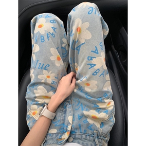 【网图有货】美式复古小雏菊牛仔裤男女款设计感裤子574CC-特P50图片