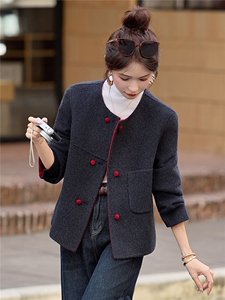 羊毛双面毛呢外套小个子短款女2025年冬季新款洋气百搭羊毛大衣图片