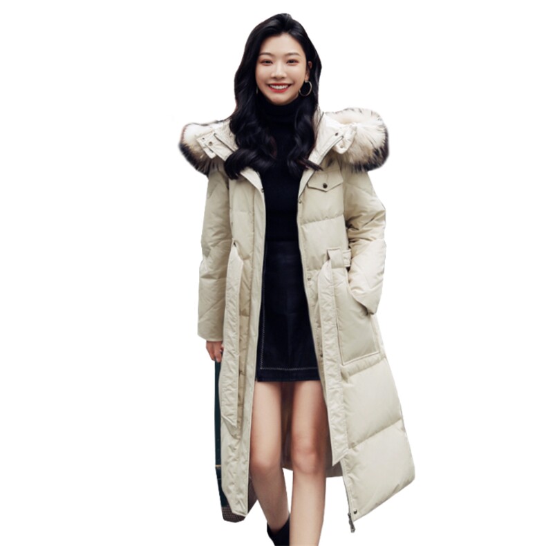 时尚保暖女士羽绒服冬季新款韩版中长款大毛领设计显瘦修身高品质白鸭绒填充,女装羽绒服,阿舍尔精品