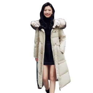 时尚保暖女士羽绒服 冬季新款韩版中长款 大毛领设计 显瘦修身 高品质白鸭绒填充图片