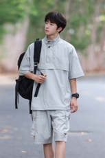 2025夏季冰丝POLO衫翻领短袖T恤短裤套装T0066+K055-P80，男装Polo衫，星座109