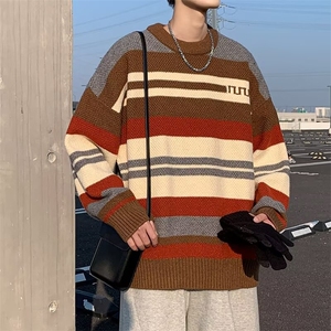 针织衫男女韩版潮流高街拼色百搭帅2024冬季ins毛衣外套MZ667-P49图片