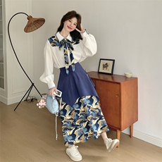 26春新款-新中式风晕染飘带半身裙两件套2616-P195K318，女装套装/套裙，2B190