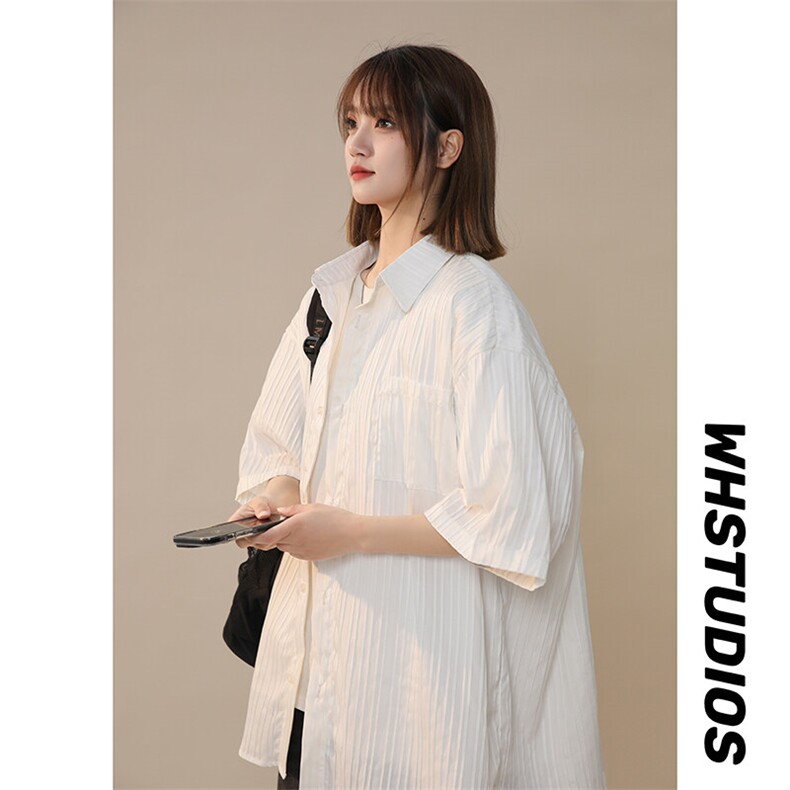 现货夏季新款褶皱纯色情侣上衣中性风225-2-CS808-P38，女装衬衫，星座225-2