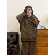 美式复古豹纹连帽拉链卫衣男女春秋新款宽松休闲百搭情侣外套潮，女装短外套，星座506A