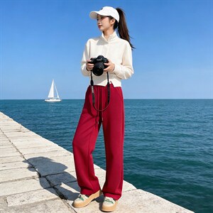 时尚洋气减龄套装女春新款韩版修身显瘦立领短款卫衣阔腿裤两件套图片