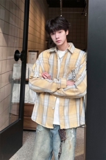 8XL-M小狗格子衬衫男长袖2025春情侣款寸衣宽松衬衣CS519P58控78，男装衬衫，电商D206-1