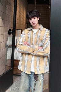 8XL-M 小狗格子衬衫男长袖2025春情侣款寸衣宽松衬衣CS519P58控78图片