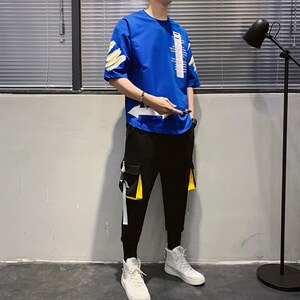 夏季新款短袖T恤套装运动休闲宽松潮流两件套男装F168P75图片