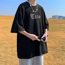 240克麂皮绒短袖T恤大码宽松重磅刺绣男T109-1-T2311-P32，男装T恤，星座109-1