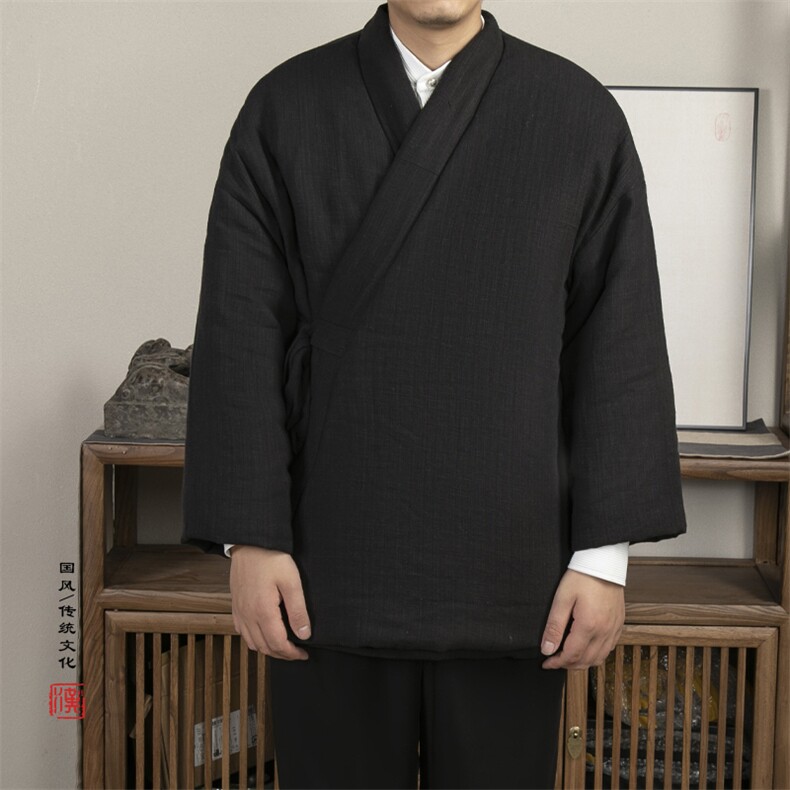 冬季新款风男装棉麻男士改良汉服棉衣外套新中式棉衣H80P145图片