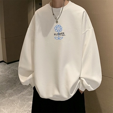 华夫格卫衣圆领卫衣男大码长袖t恤男外套HW76274-P30加绒款-P40，男装卫衣，电商A040