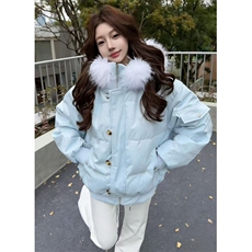 冬季蓝色连帽羽绒棉服女韩版宽松休闲加厚保暖毛领棉衣M7882，男装棉衣，星座1116A（原606A-3）