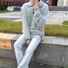 秋冬季新款复古百搭重磅设计感慵懒风手缝线p0l0领针织衫毛衣男，男装针织衫/毛衣，星座506A