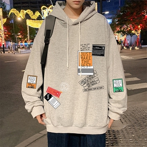 WY2121-P35 加绒款-P40 纯棉连帽卫衣男大码运动帽衫宽松薄外套男图片