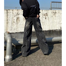 复古做旧阔腿宽松牛仔裤小众手绘设计感休闲裤高腰裤NB78，男装休闲裤，星座1116A（原606A-3）