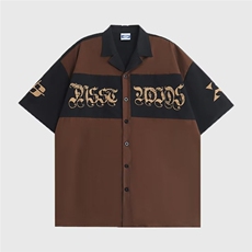 夏拼接撞色印花短袖衬衫男潮牌青少年帅气休闲宽松外套LS2226P34，男装衬衫，星座1013-5