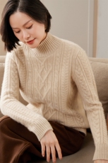 半高领套头纯色女士针织衫2024年新款秋冬季35%羊绒衫，女装羊绒衫，绒又羊绒