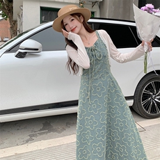 【】时尚设计感显瘦牛仔提花背带裙+防晒开衫P160K215，女装套装/套裙，2D148