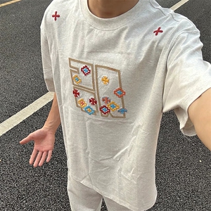 万针全刺绣工艺 高品质260克双纱纯棉美式高街短袖T恤 特P33图片